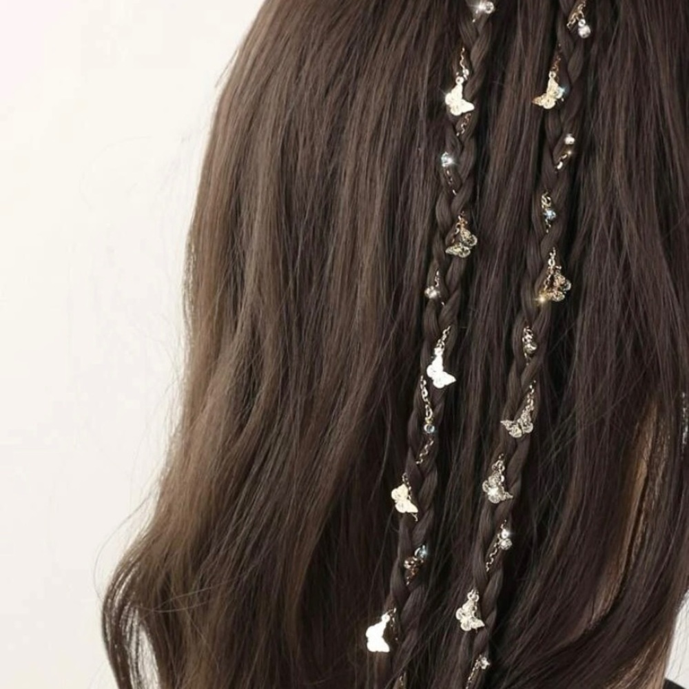 2pcs Rhinestone & Butterfly Char Hair Clip